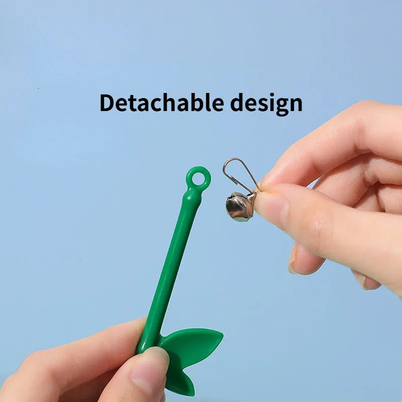 Green interactive cat feather wand toy with bells for play and training