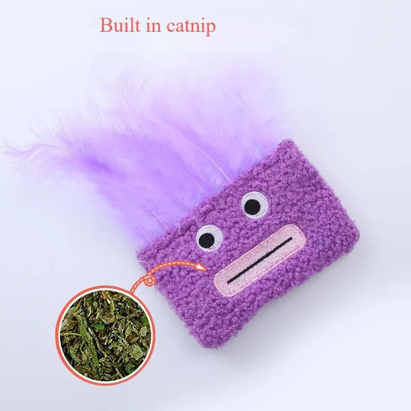 Big mouth explosion head shaped catnip plush toy in blue, green, orange, or purple colour
