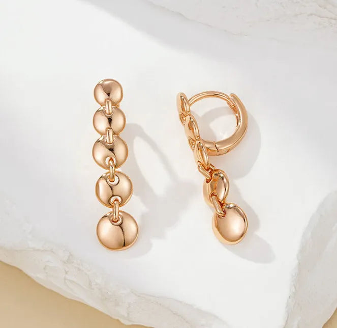 Gold retro long round circle earrings with woven texture on copper material