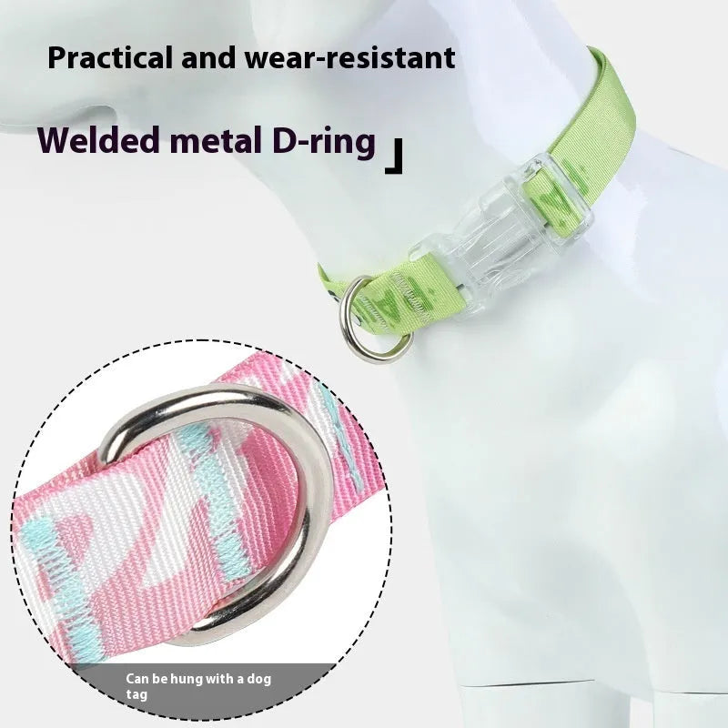 Adjustable dog collar with gradient colour cartoon pattern in Panda Green and gradient colour options