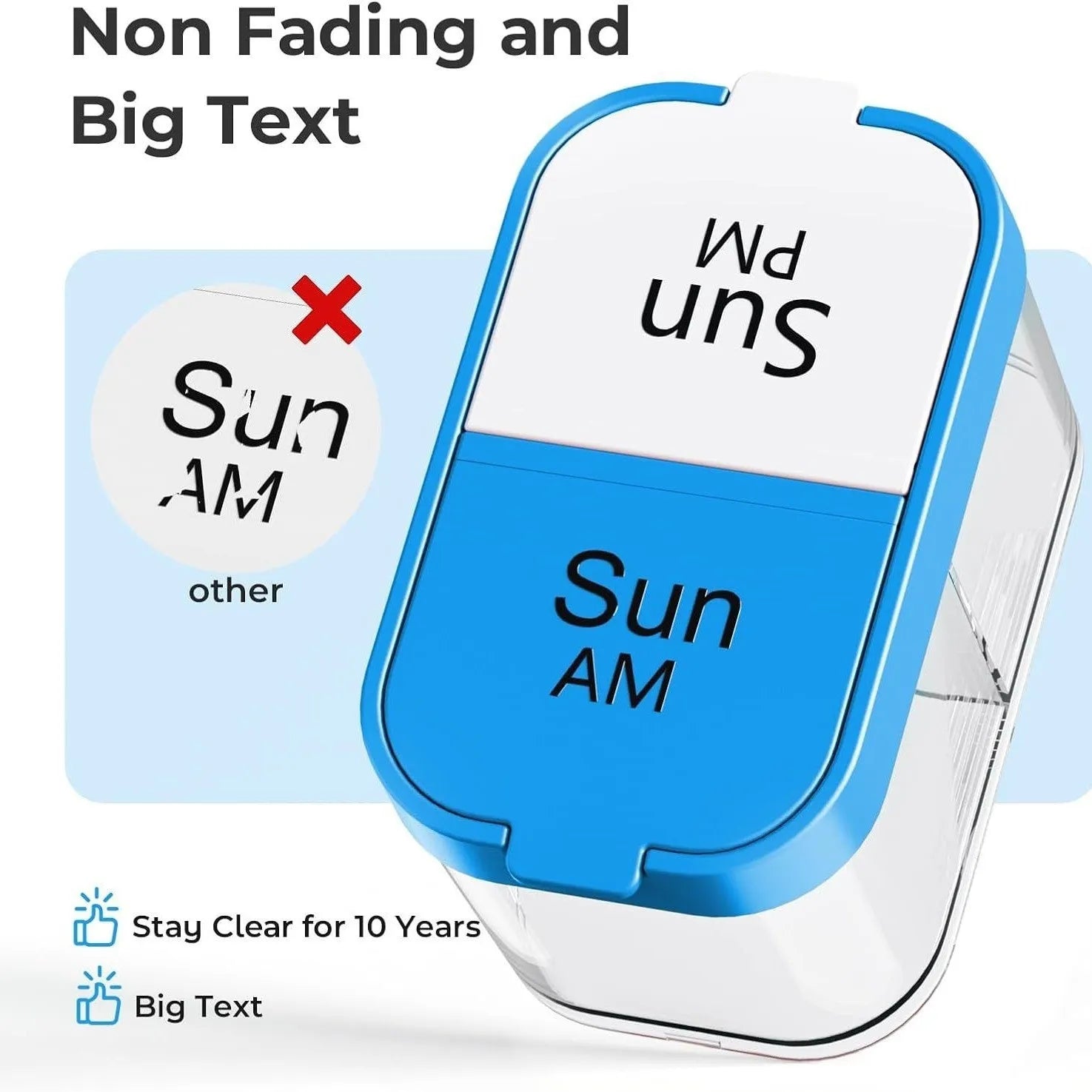 Portable 14-compartment pill box organiser with removable daily dose compartments in rainbow colour