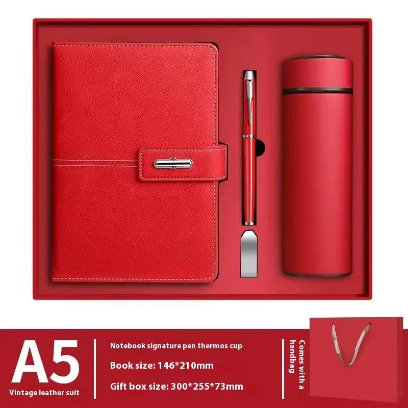 A5 notebook with PU leather cover in choice of colours including black, red, green, blue and orange.