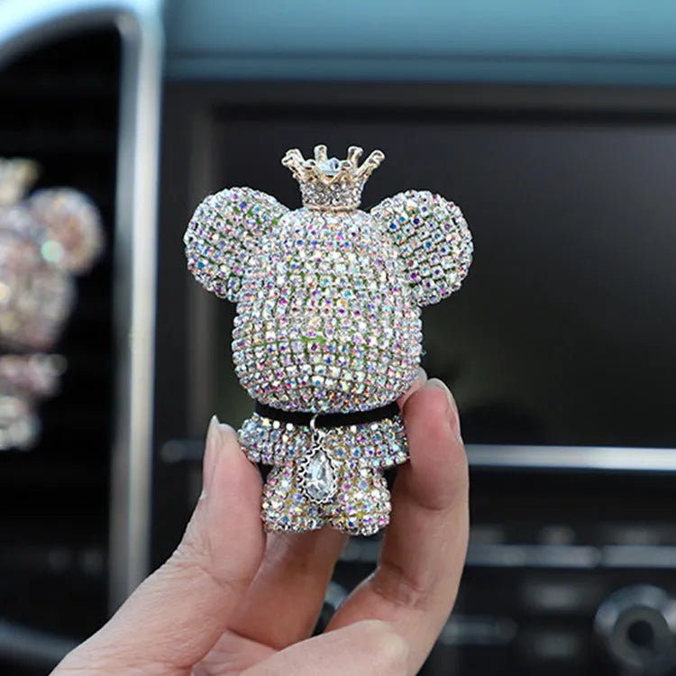 Creative rhinestone diamond-studded teddy bear perfume clip for car air outlet, black colour
