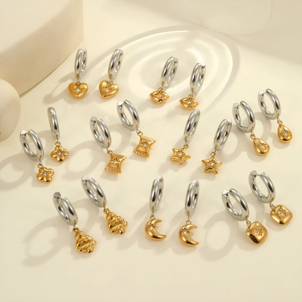 Christmas tree heart star earrings stainless steel 18K gold plated women's jewellery