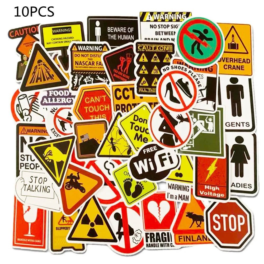 Warning sign stickers 3-6cm self-adhesive 50 pack strong adhesion warning series cartoon stickers