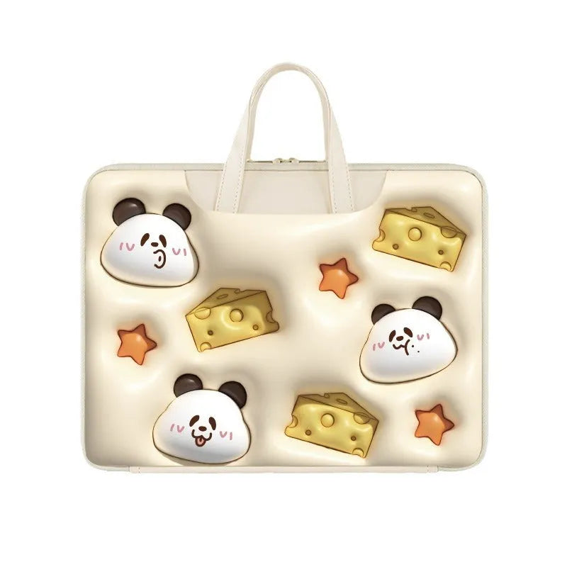 Inflatable PU leather laptop bag with luggage hanger loop in a cute panda design