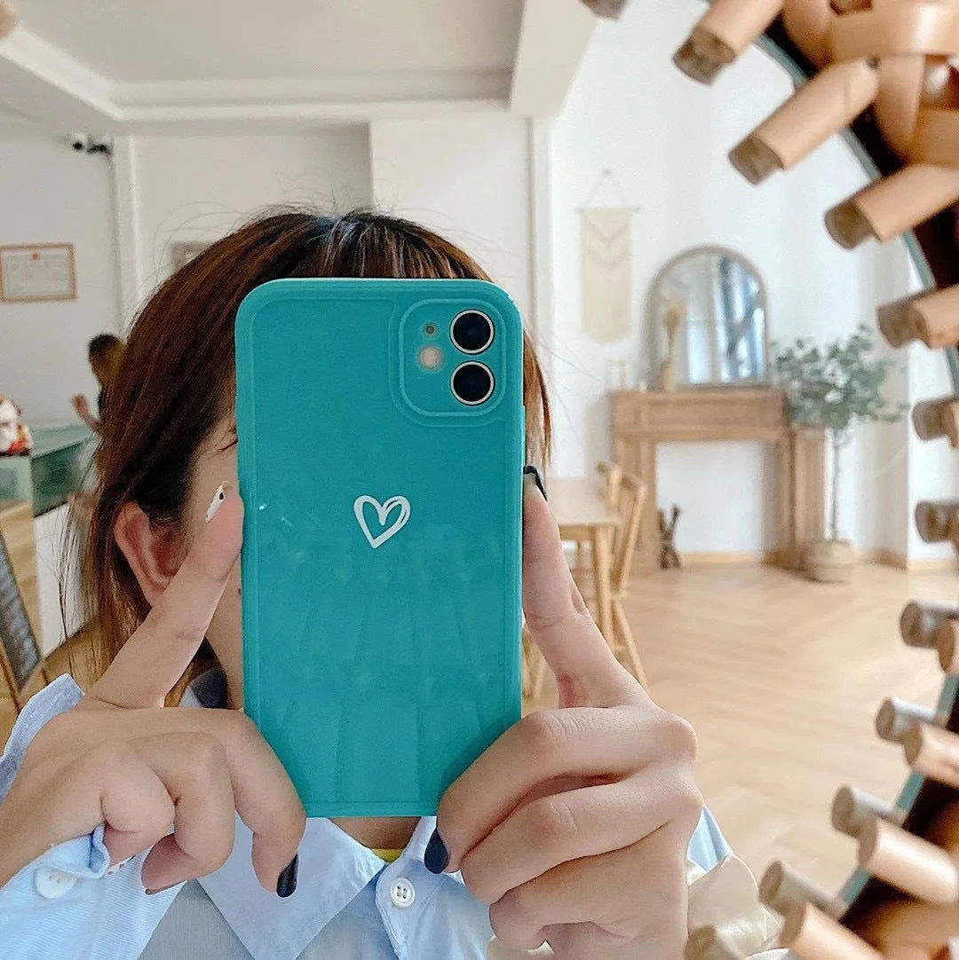 Couples Love solid colour TPU phone case for iPhone, available in Grey, Light Blue, Pink, and White