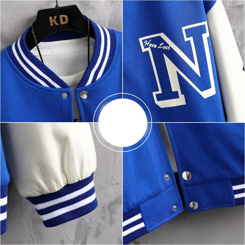 Men's letter print colour block jacket loose fit round neck button front casual coat black