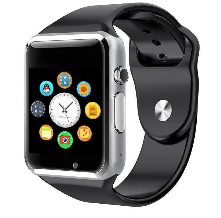 A1 Android smartwatch in various colours featuring a 1.54-inch screen, GSM SIM slot, and camera.