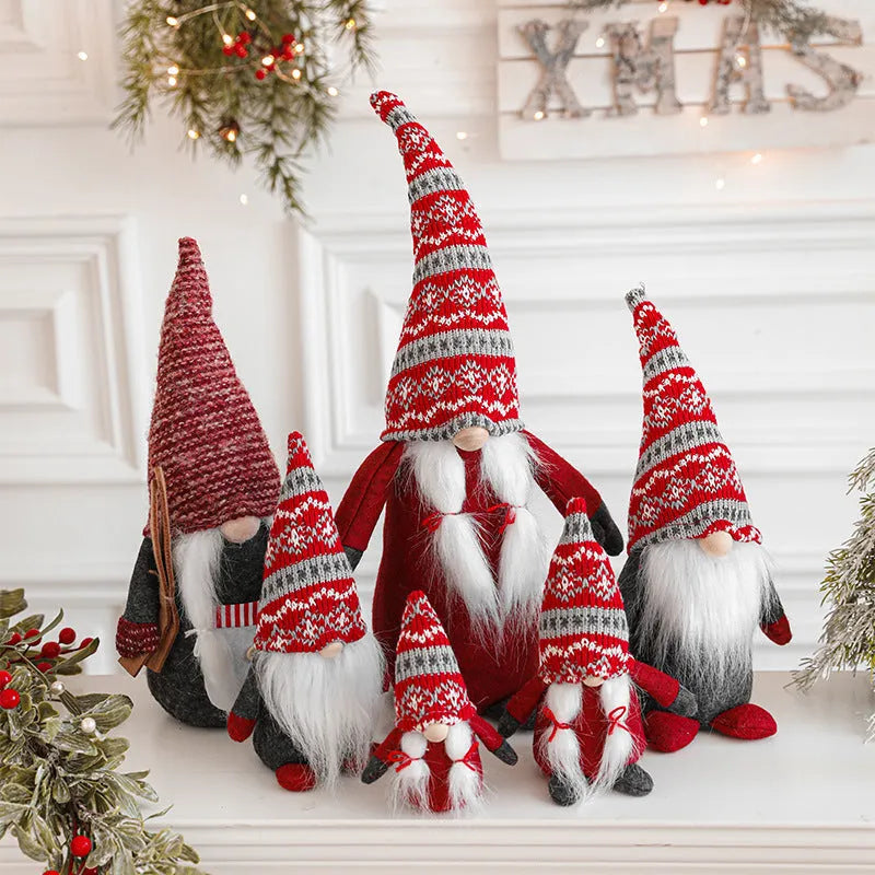 Cloth Christmas ornament faceless Rudolf reindeer doll in red clothing