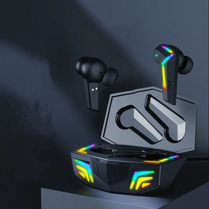 Black TWS Bluetooth sports gaming headset with low latency mode and NFC pairing
