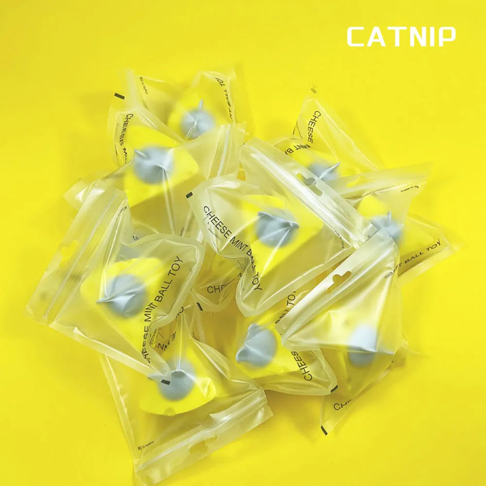 Yellow catnip toy balls with silvervine for cat teeth cleaning and play
