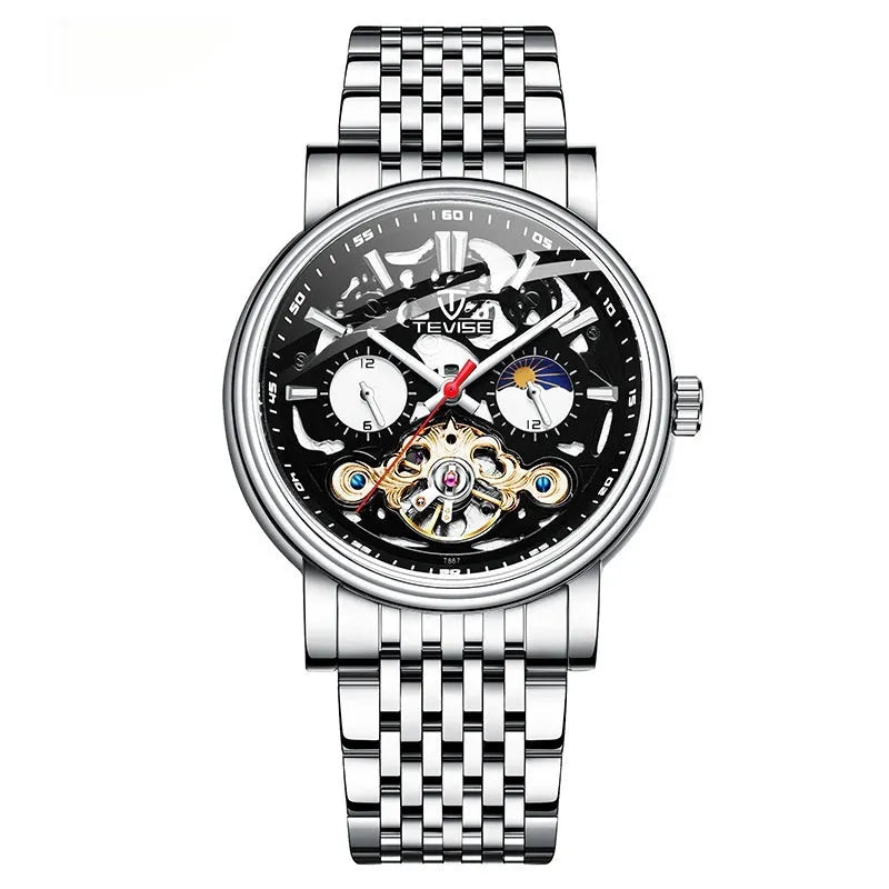 Fashion tourbillon waterproof luminous mechanical watch for men in rose black colour