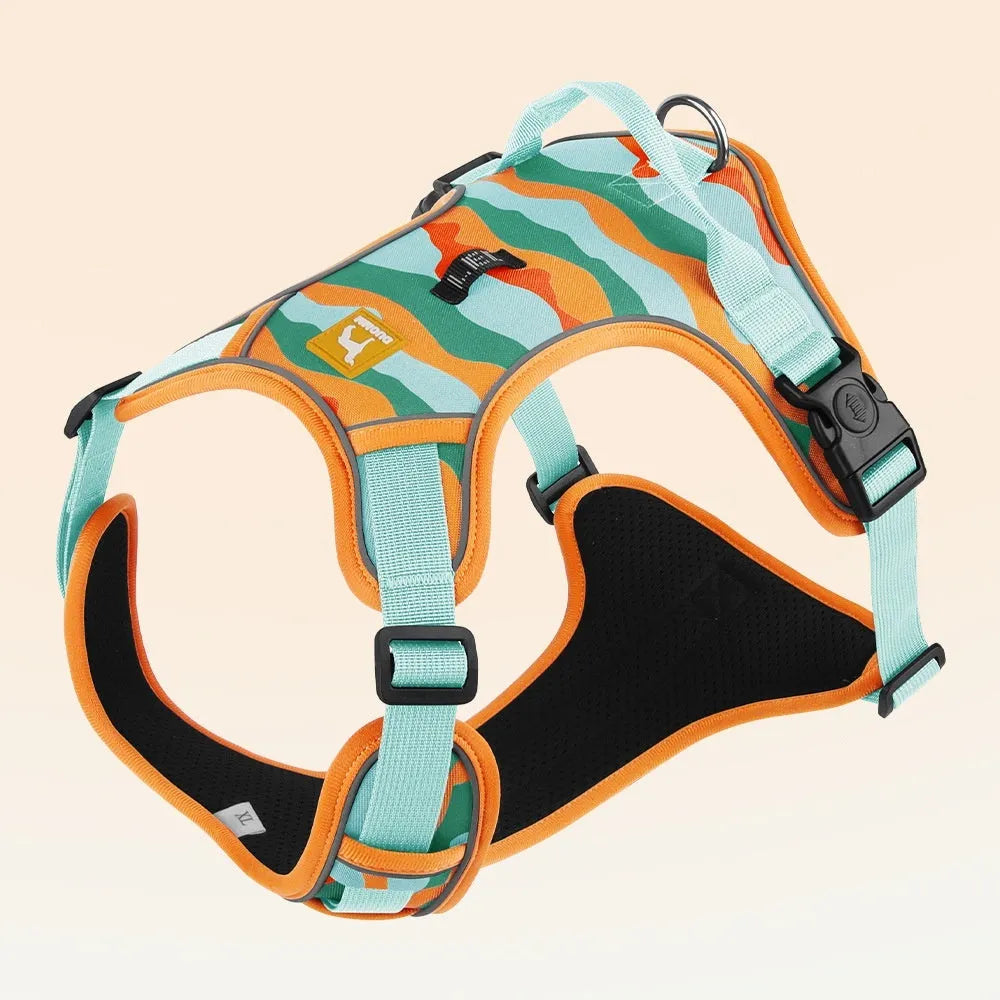 Reflective dog harness with dual attachment points in oxford cloth fabric