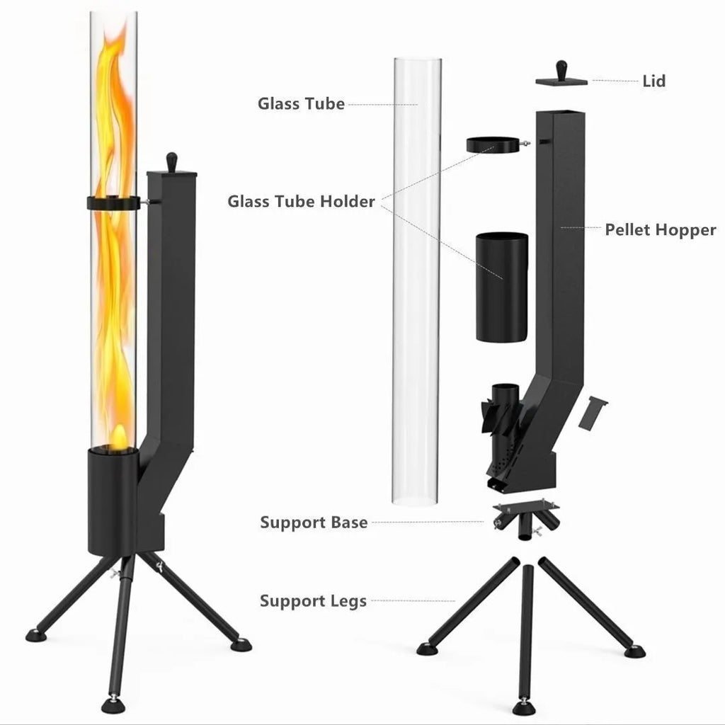 Vertical iron wood burning rocket furnace heating stove for courtyard decoration and heating