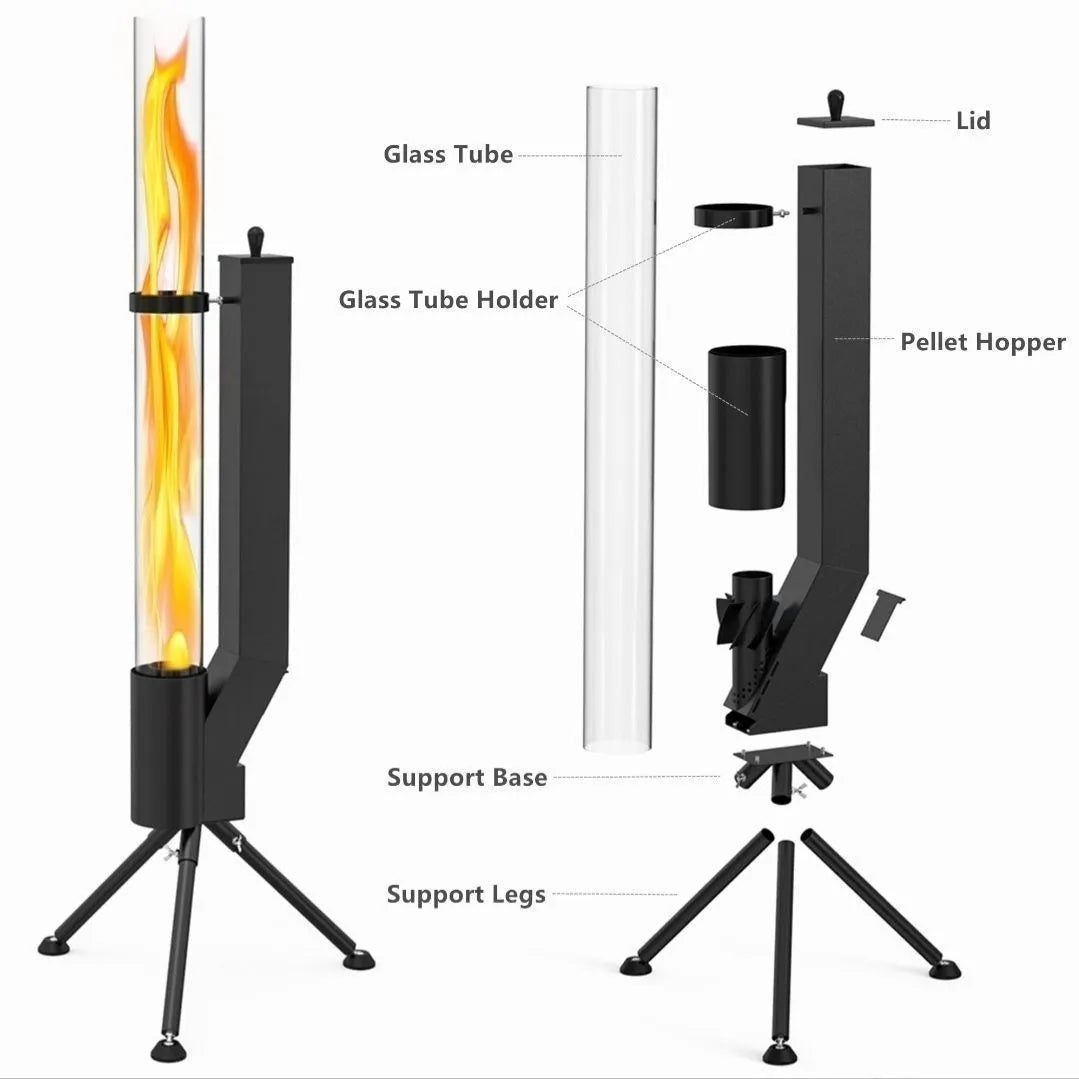 Vertical iron wood burning rocket furnace heating stove for courtyard decoration and heating
