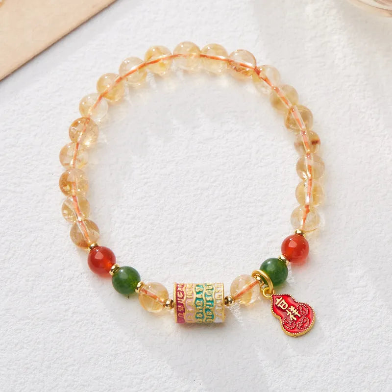 Hand-woven citrine five sutra crystal bracelet with 6mm beads geometric pattern