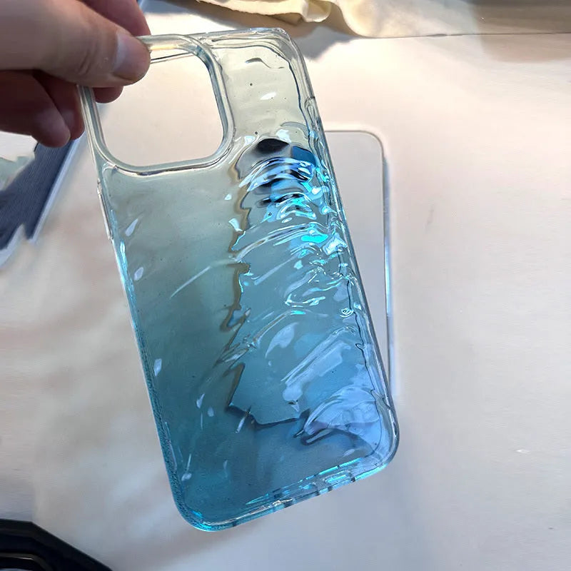 Silicone phone case with faded blue water pattern for iPhone