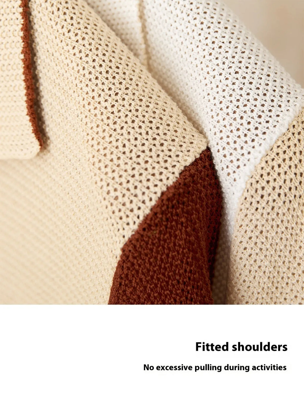 Beige short-sleeved women's cardigan with lapel collar and hollow knit texture