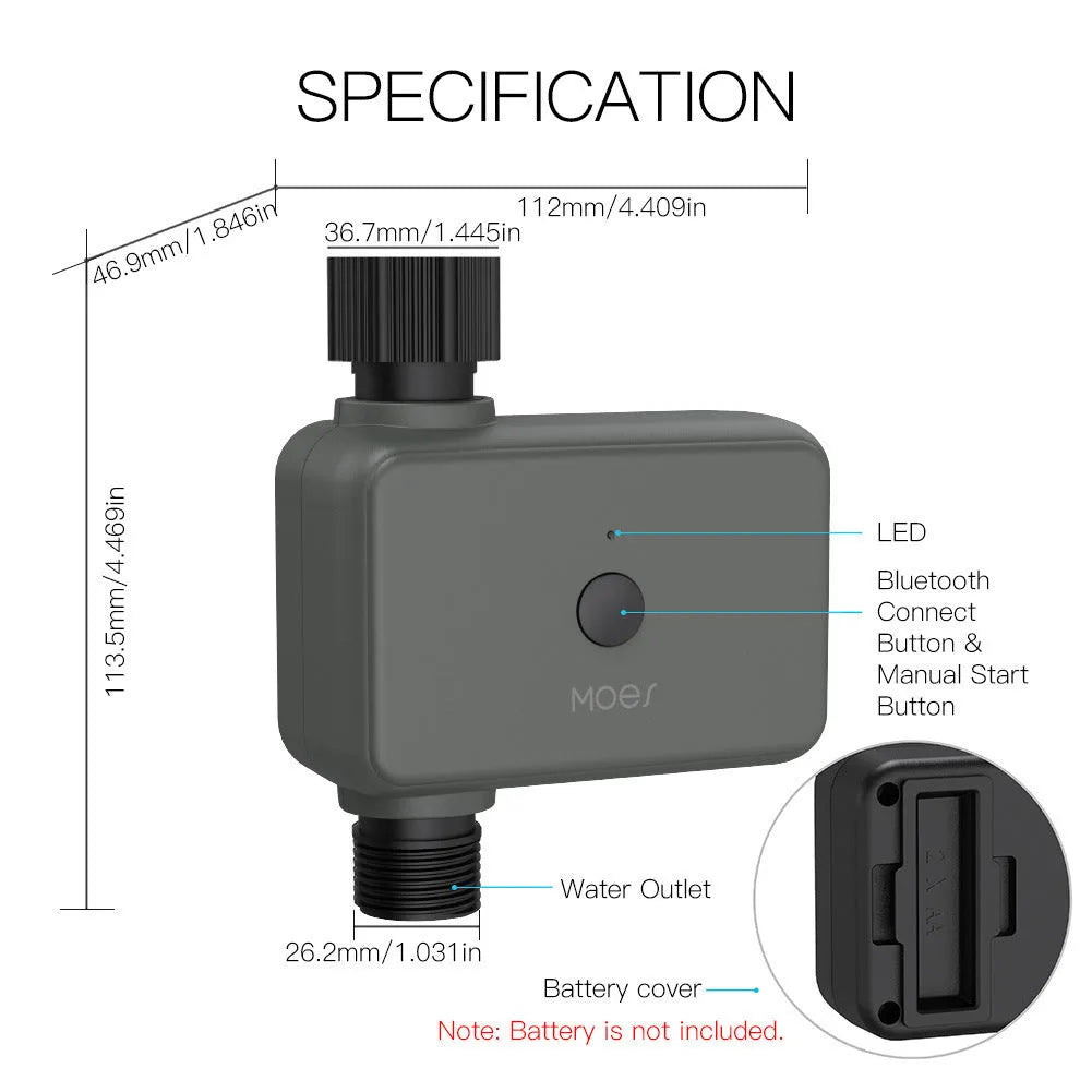 Bluetooth garden irrigation timer with smartphone app control for remote watering scheduling