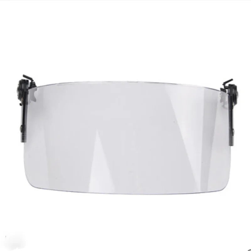 Transparent polycarbonate helmet mask with windproof lens and guide rail system for sports face protection