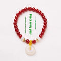 Handmade Chinese-style safety buckle bracelet with 6mm agate and strawberry quartz beads
