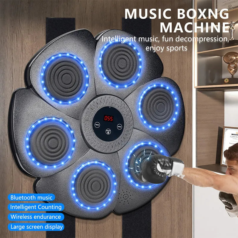 Black smart boxing wall target with Bluetooth and LED lights, includes half-finger boxing gloves