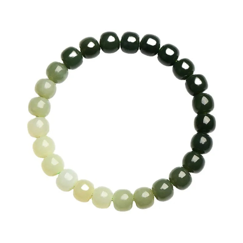 Natural Hetian jade water gradient bracelet with polished beads in clear tones
