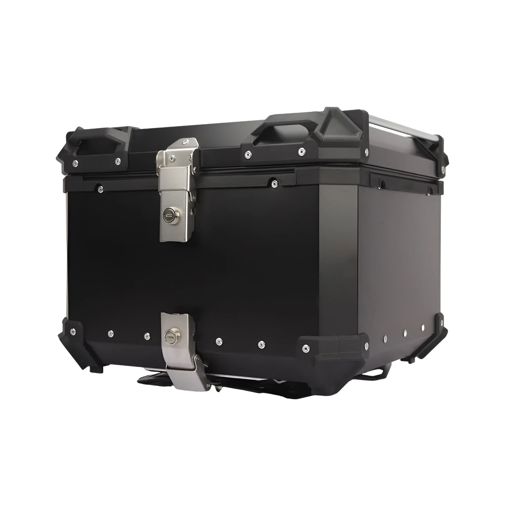 Large capacity aluminium alloy detachable motorcycle storage box in silver finish with 45L capacity