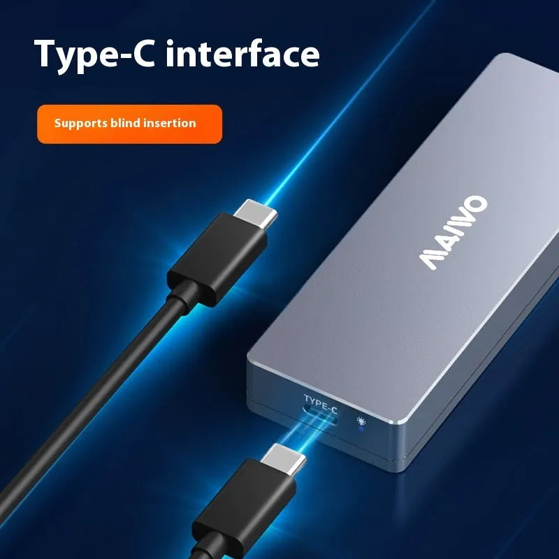 Type-C M.2 NVMe SSD enclosure kit with aluminium housing, screwdriver, screws, heat pad, and adapter cable