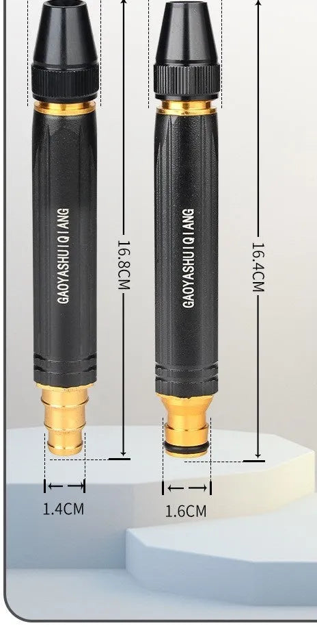 Black diamond alloy car washing gun with straight spray design showing 17.7 cm length