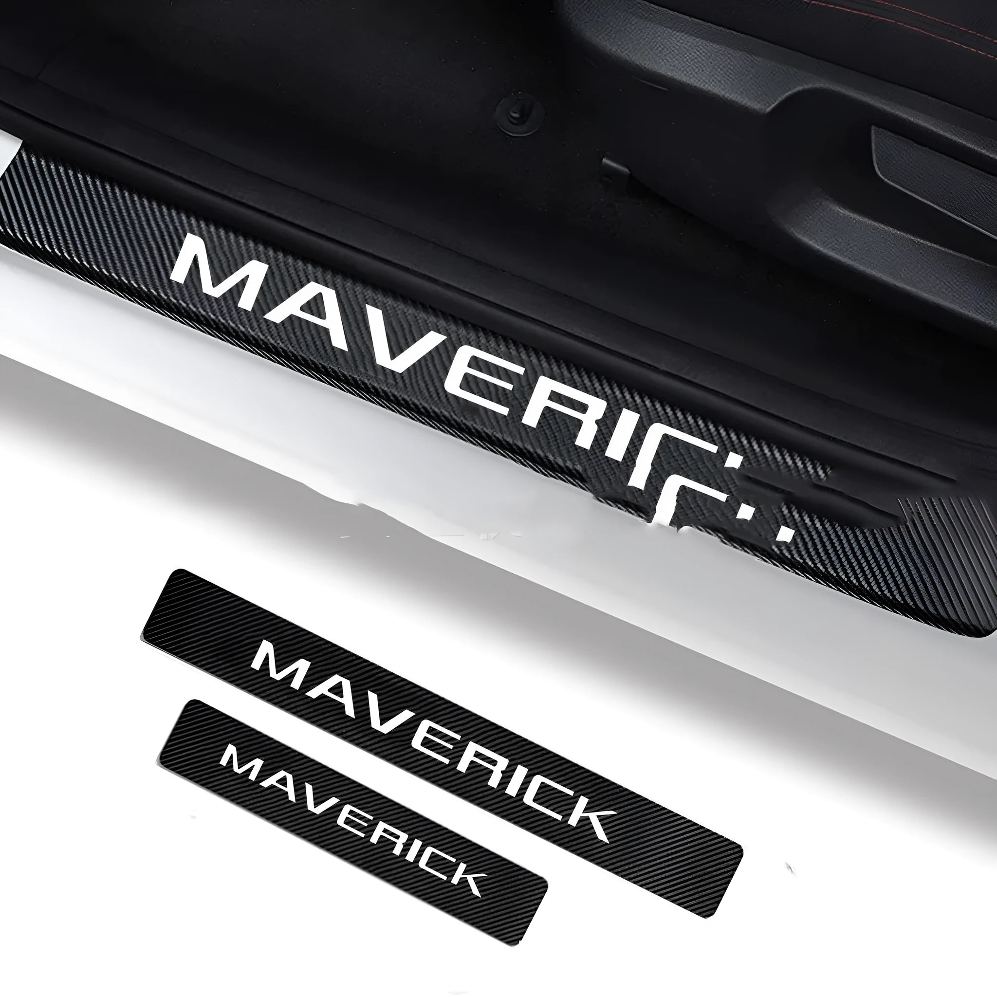 Set of 4 car leather threshold bars in black three-colour design for universal fit