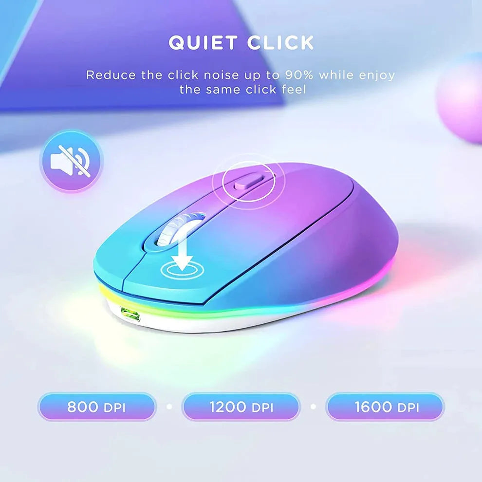 24g ultralight wireless ergonomic mouse in various colours, shown with USB charging cable.