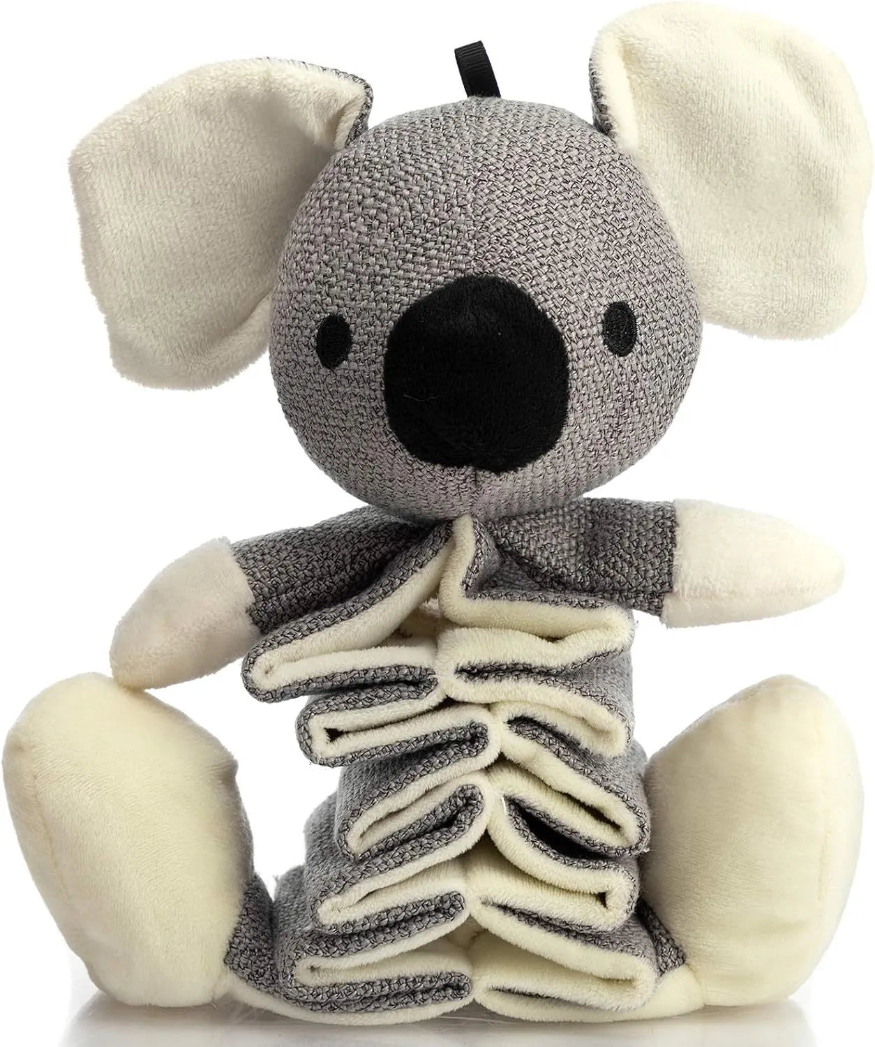 Grey koala dog toy with squeaker measuring 30cm from head to foot