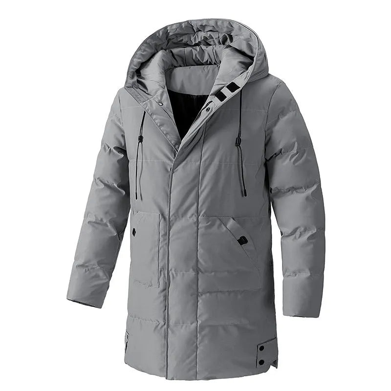 Mid-length polyester fibre men's plus size jacket in solid colour with straight hem