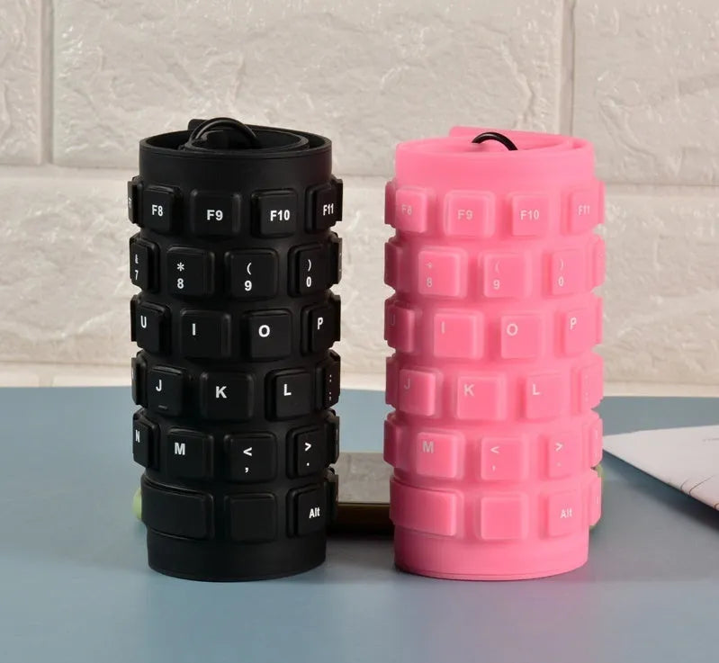 85-key wired silicone mute keyboard in black blue pink purple with USB cable
