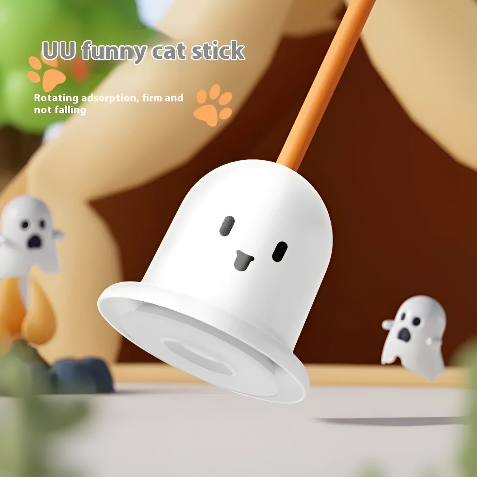 Plastic cat toy with strong suction cup in green and white colours for indoor play