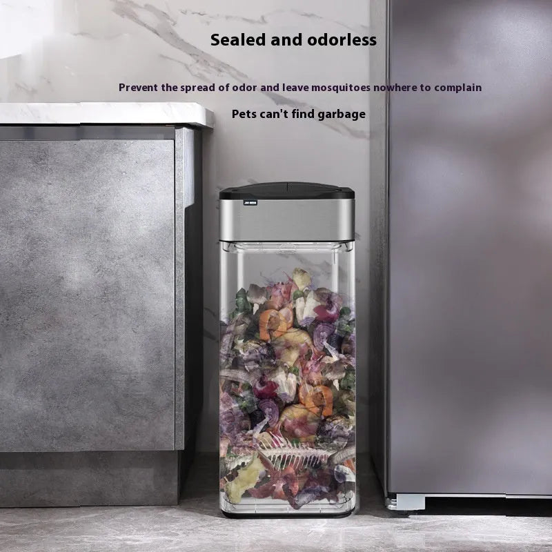 Stainless steel inductive smart trash can with automatic lid, square bucket design