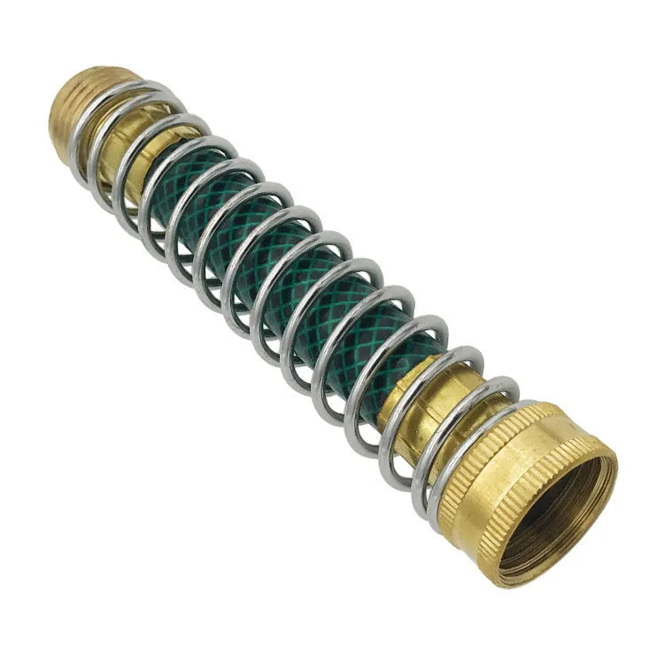 Brass garden hose connector with internal stainless steel spring, length 15 cm