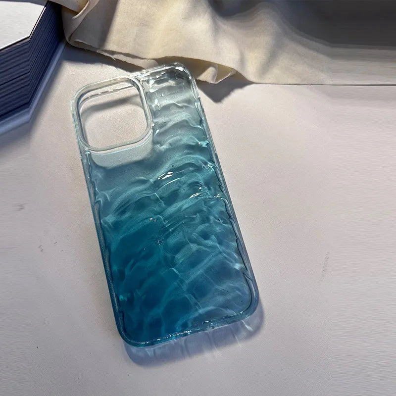 Silicone phone case with faded blue water pattern for iPhone