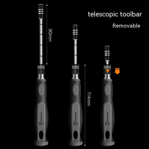 32-in-1 screwdriver set with 30 bits in a black plastic case, dimensions 130x75x37mm.