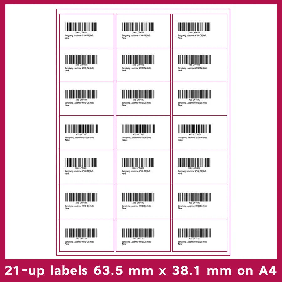 A4 paper FBA barcode labels showing multiple grid options for Amazon shipping and inventory labelling
