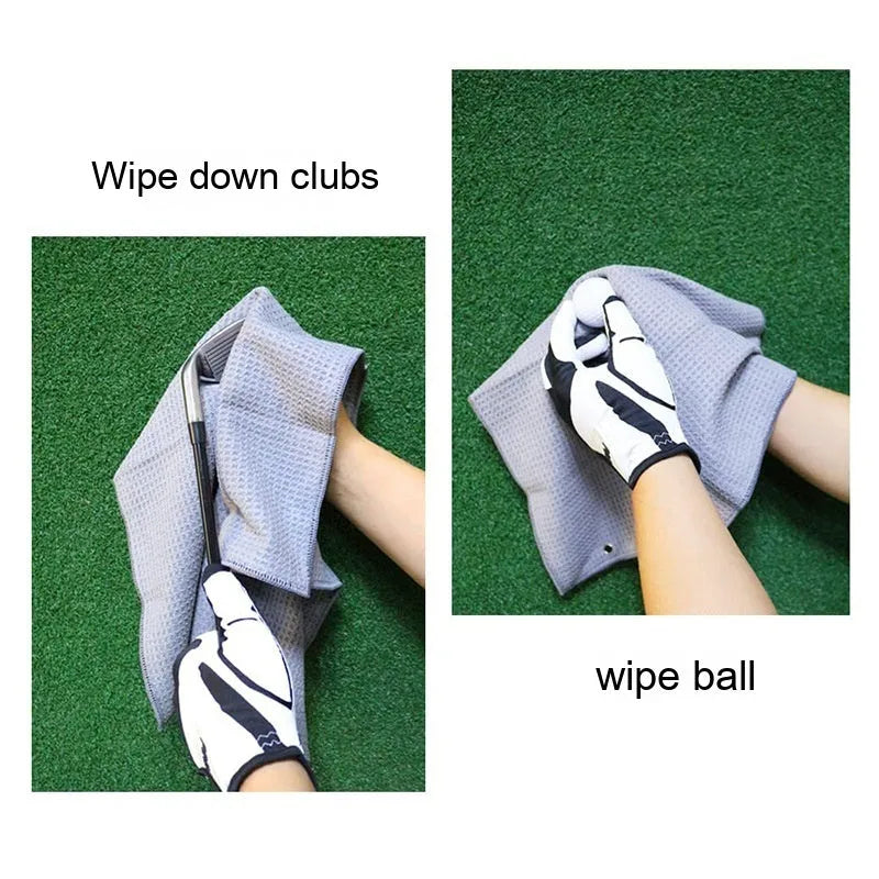 Waffle-textured golf ball cleaning cloth showing weave pattern in blue colour