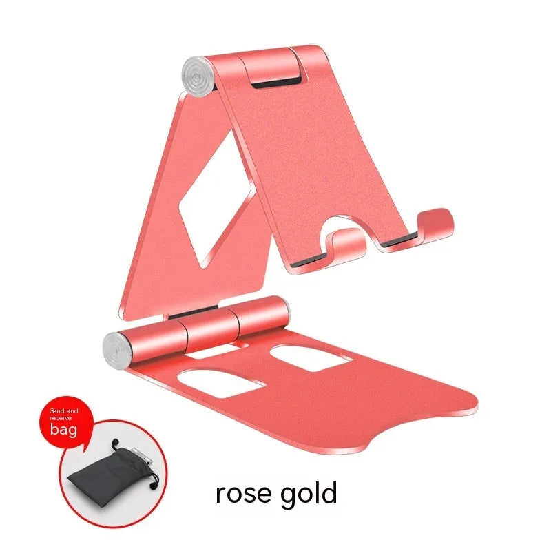 Aluminium alloy folding mobile desktop stand in metallic finish on a desk