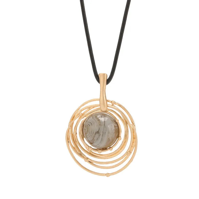 Vintage geometric plaid sweater chain necklace with snakeskin wax rope chain in TLN716 gold colour