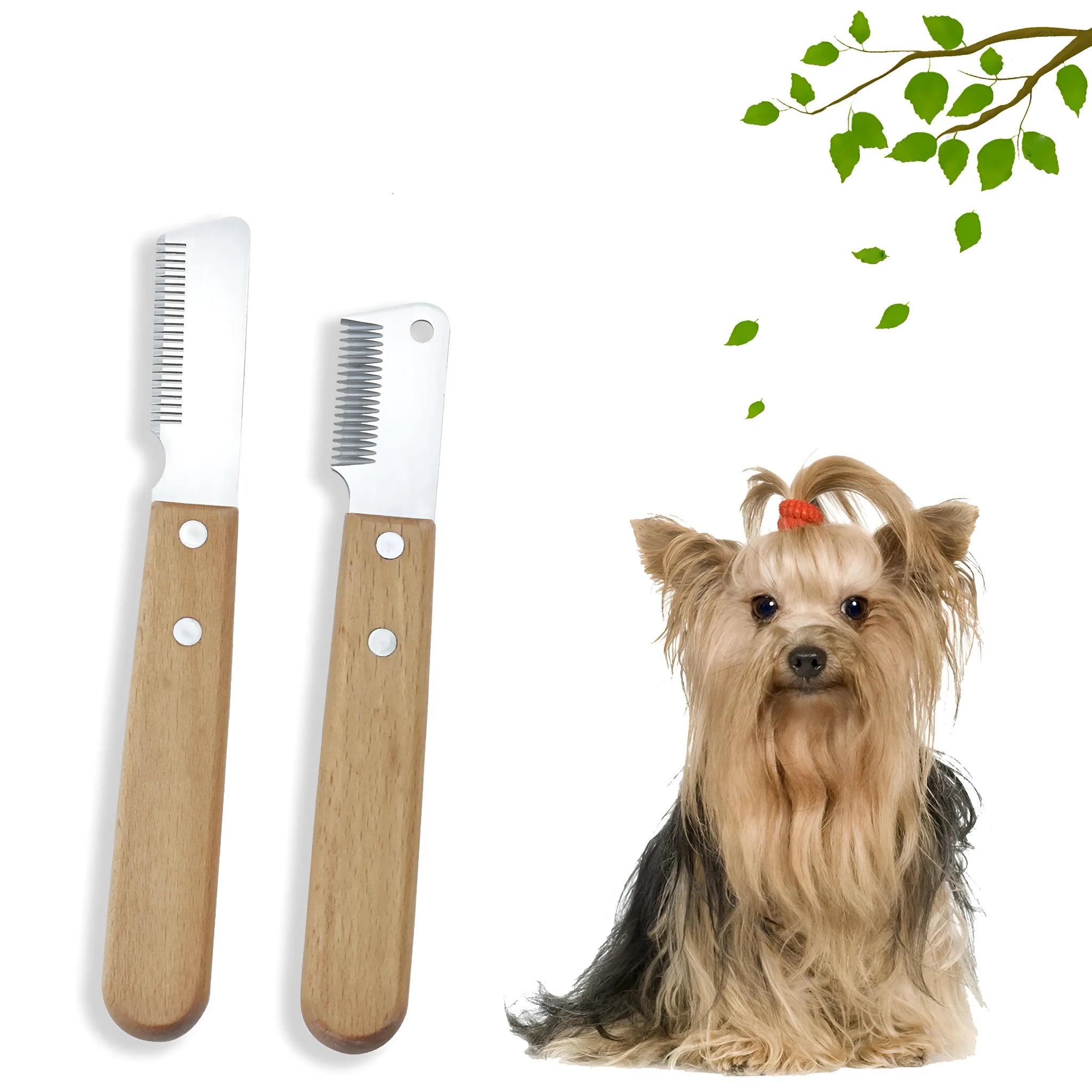 Pet stripping comb with wood handle in two sizes for dog and cat grooming