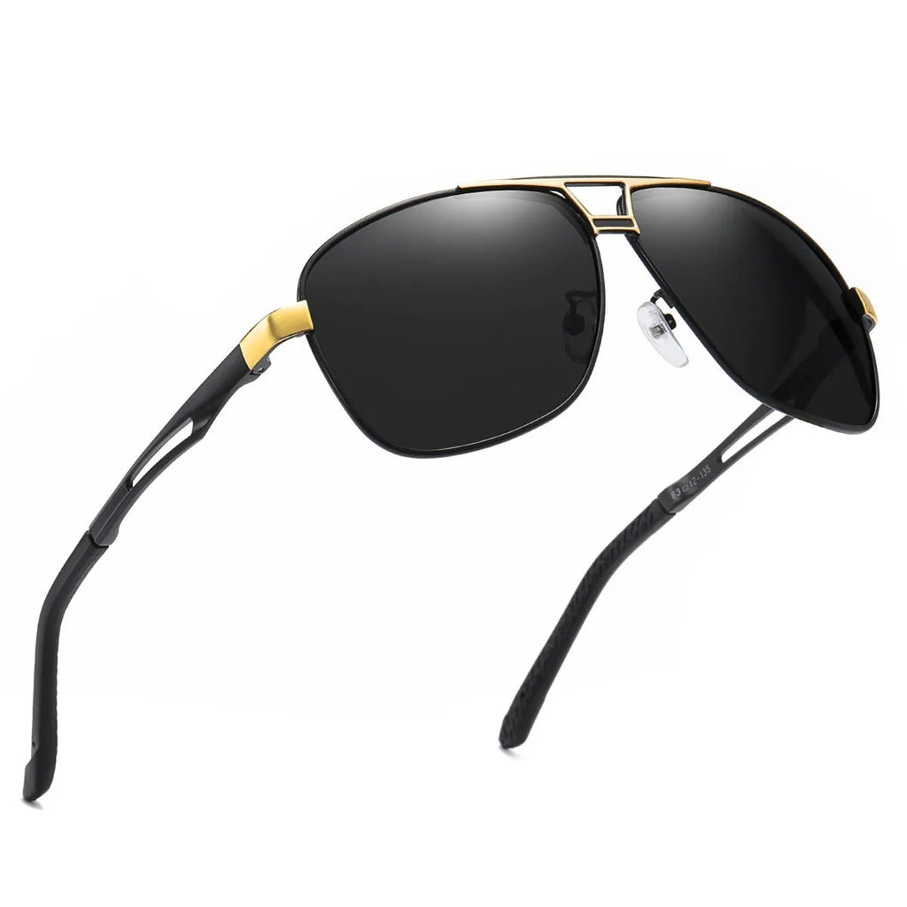 Men's polarised aviator sunglasses with orange red metal frame and HD TAC lenses