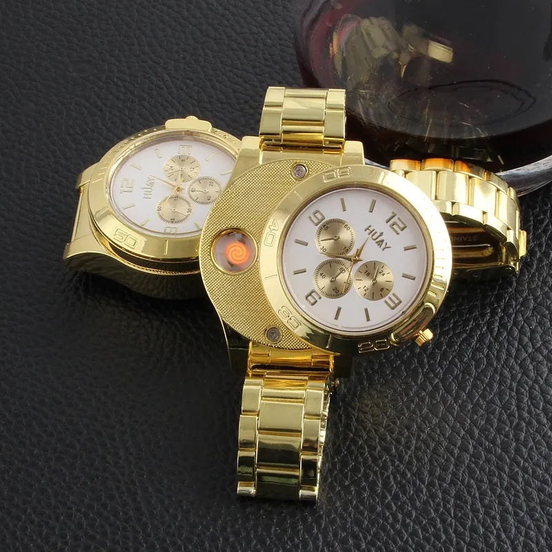 USB electronic cigarette lighter metal men's watch lighter F777 Black with wind resistance