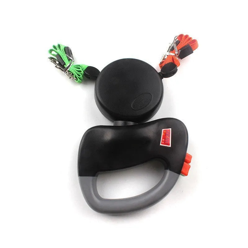 Black ABS double-headed retractable pet traction belt for walking two dogs