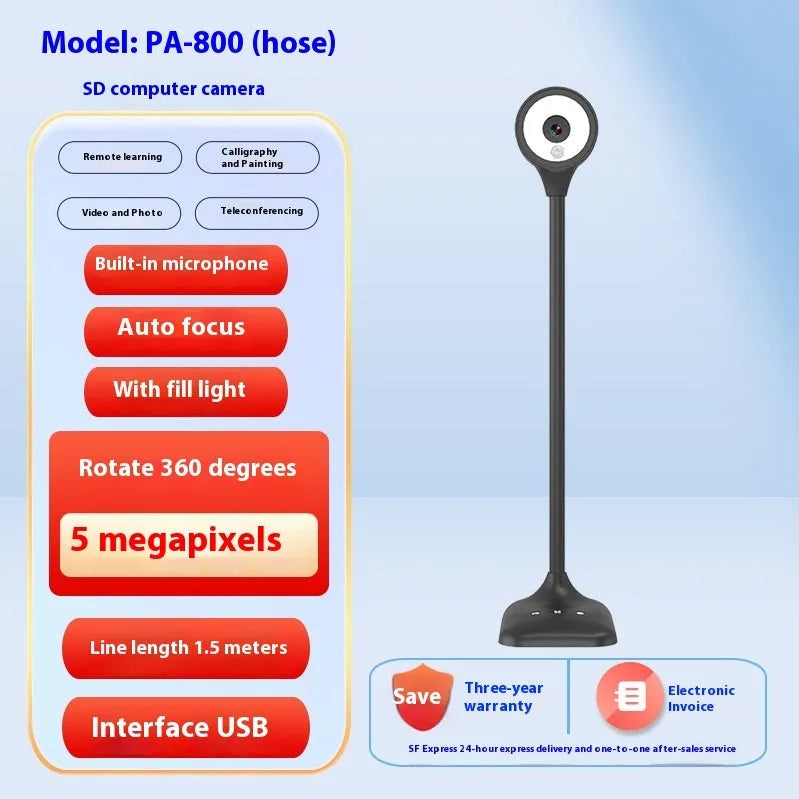 Auto focus USB webcam with microphone for computer video calls and live streaming.